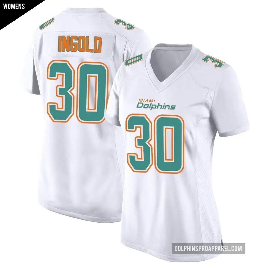 Women's Miami Dolphins ＃30 Alec Ingold White Game Fashion Jersey