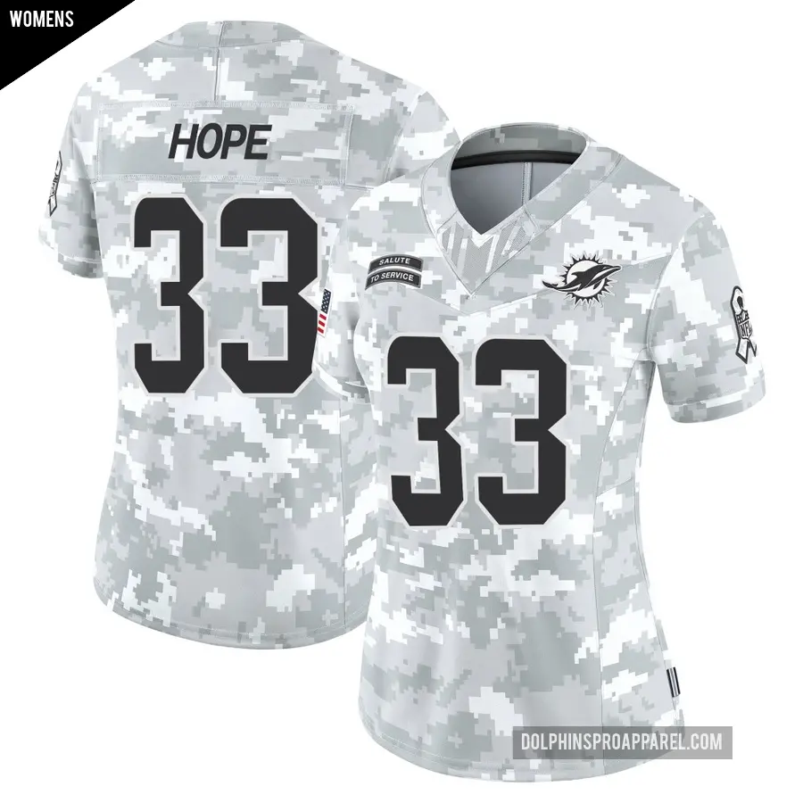 Women's Miami Dolphins ＃33 Larry Hope Arctic Camo Limited 2024 Salute to Service Jersey