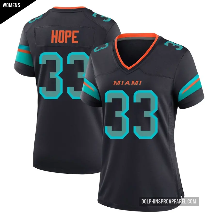 Women's Miami Dolphins ＃33 Larry Hope Blue Game Pitch 2025 Rivalries Collection Jersey