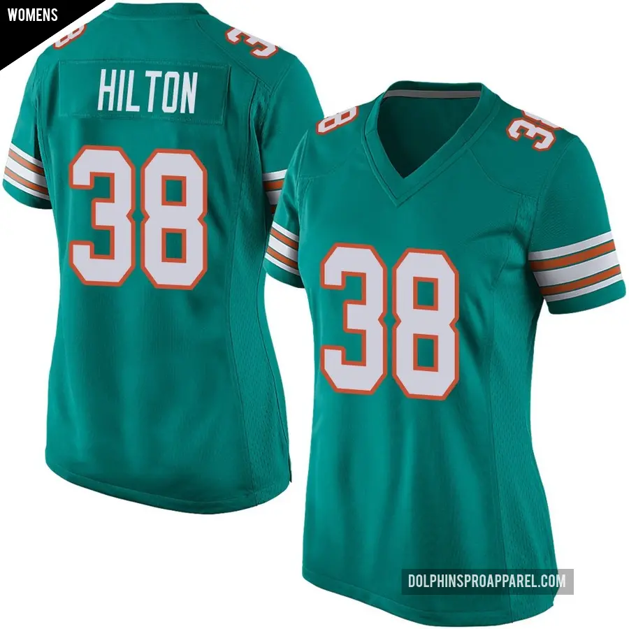 Women's Miami Dolphins ＃38 Mike Hilton Aqua Game Alternate Jersey