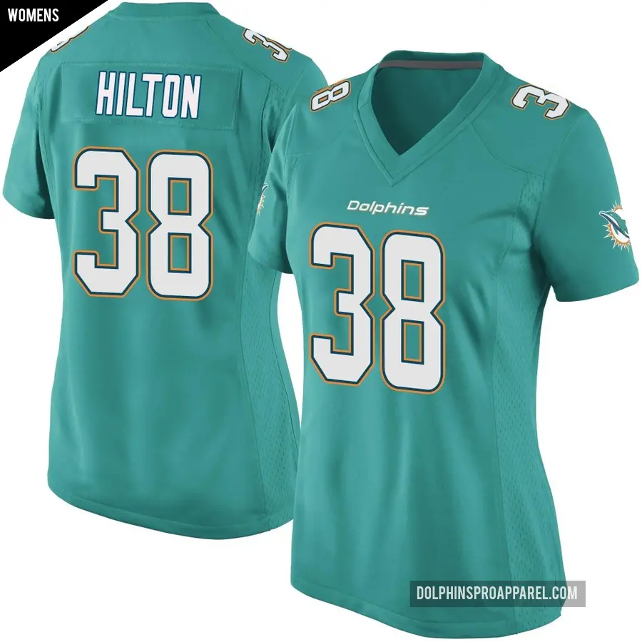 Women's Miami Dolphins ＃38 Mike Hilton Aqua Game Team Color Jersey