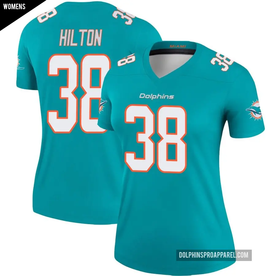 Women's Miami Dolphins ＃38 Mike Hilton Aqua Legend Jersey