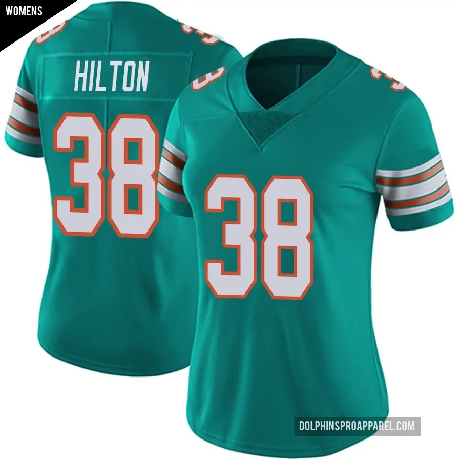 Women's Miami Dolphins ＃38 Mike Hilton Aqua Limited Alternate Vapor Untouchable Jersey