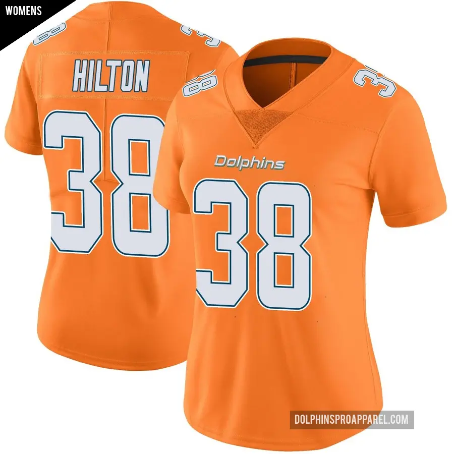 Women's Miami Dolphins ＃38 Mike Hilton Orange Limited Color Rush Jersey
