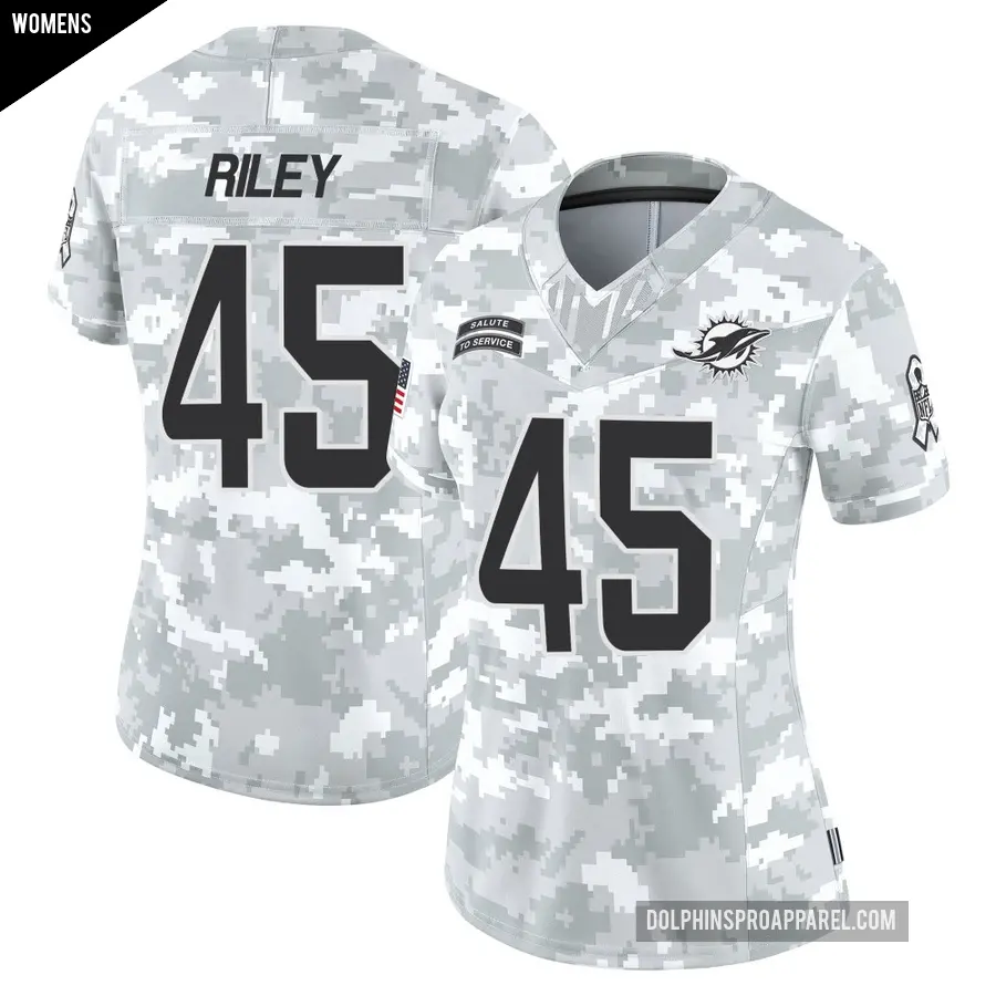 Women's Miami Dolphins ＃45 Duke Riley Arctic Camo Limited 2024 Salute to Service Jersey