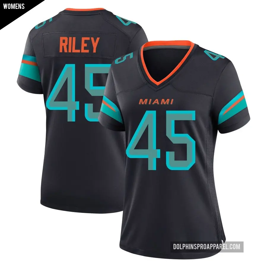 Women's Miami Dolphins ＃45 Duke Riley Blue Game Pitch 2025 Rivalries Collection Jersey