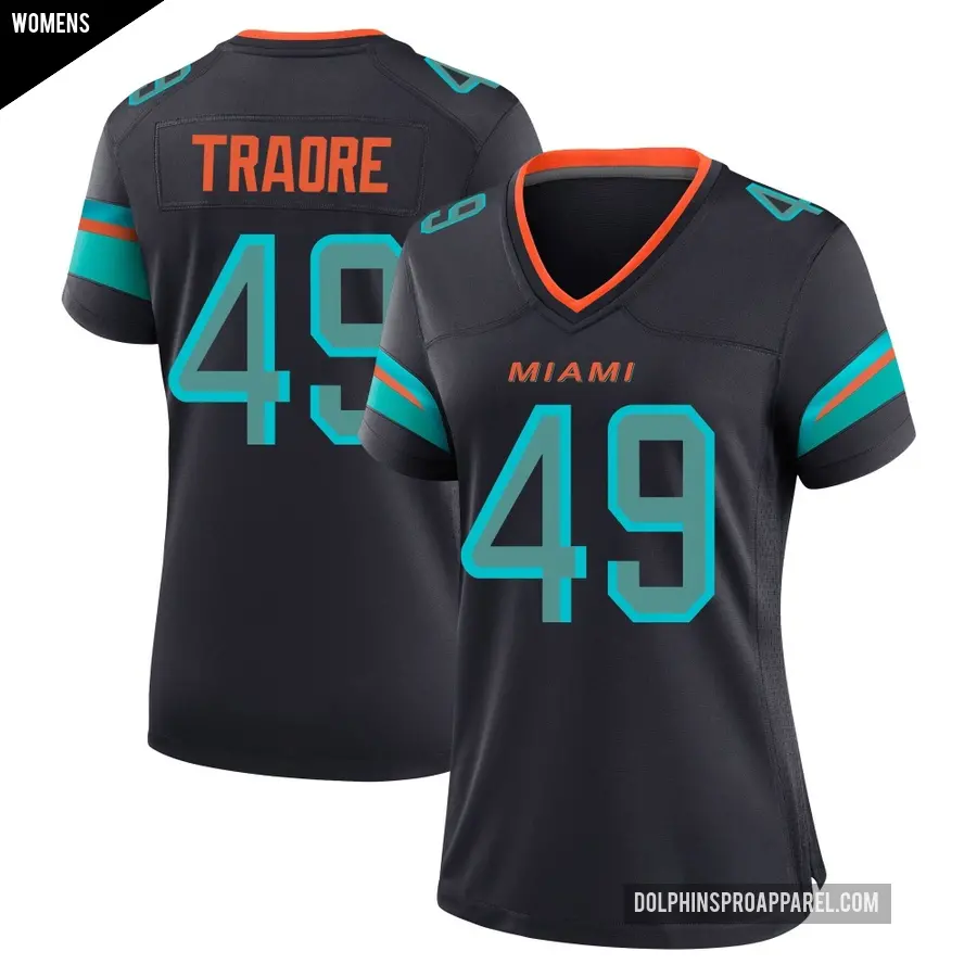 Women's Miami Dolphins ＃49 Seydou Traore Blue Game Pitch 2025 Rivalries Collection Jersey