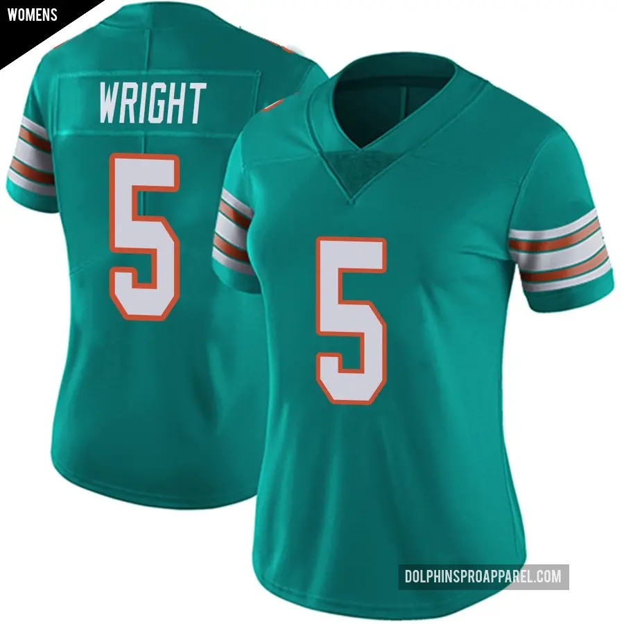 Women's Miami Dolphins ＃5 Jaylen Wright Aqua Limited Alternate Vapor Untouchable Jersey