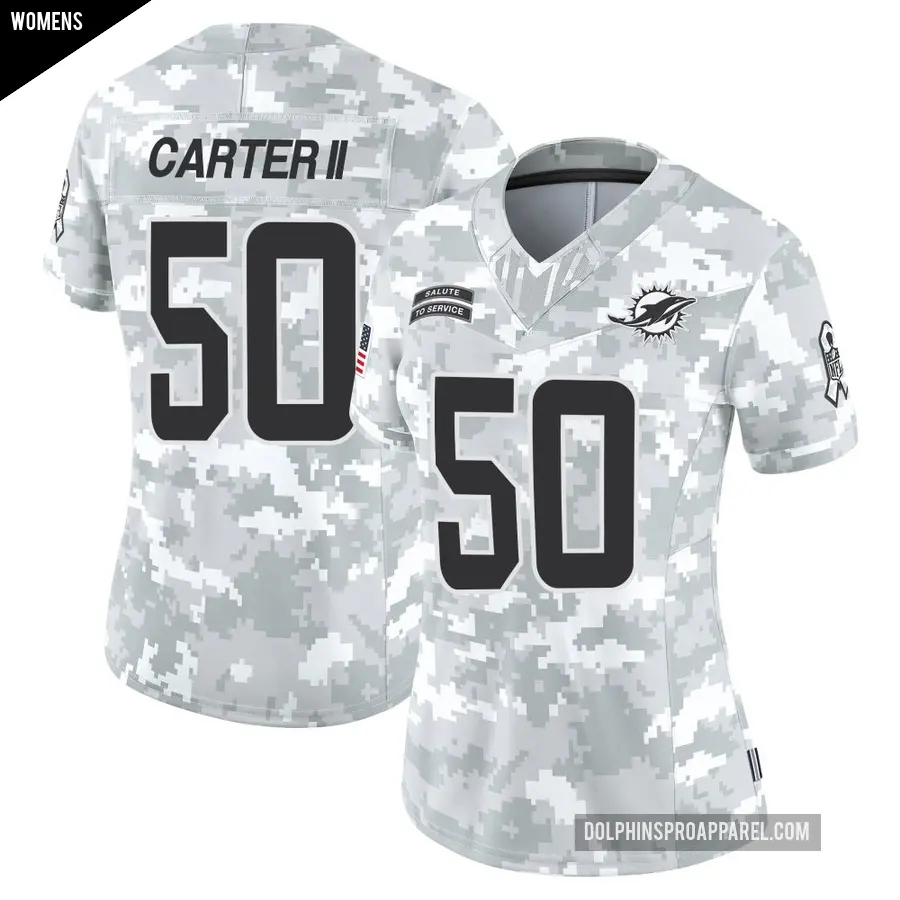 Women's Miami Dolphins ＃50 Andre Carter II Arctic Camo Limited 2024 Salute to Service Jersey