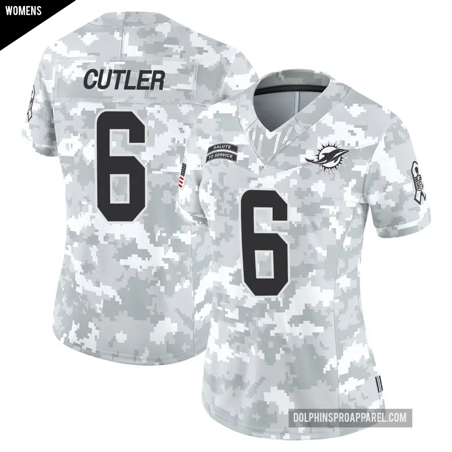 Women's Miami Dolphins ＃6 Jay Cutler Arctic Camo Limited 2024 Salute to Service Jersey