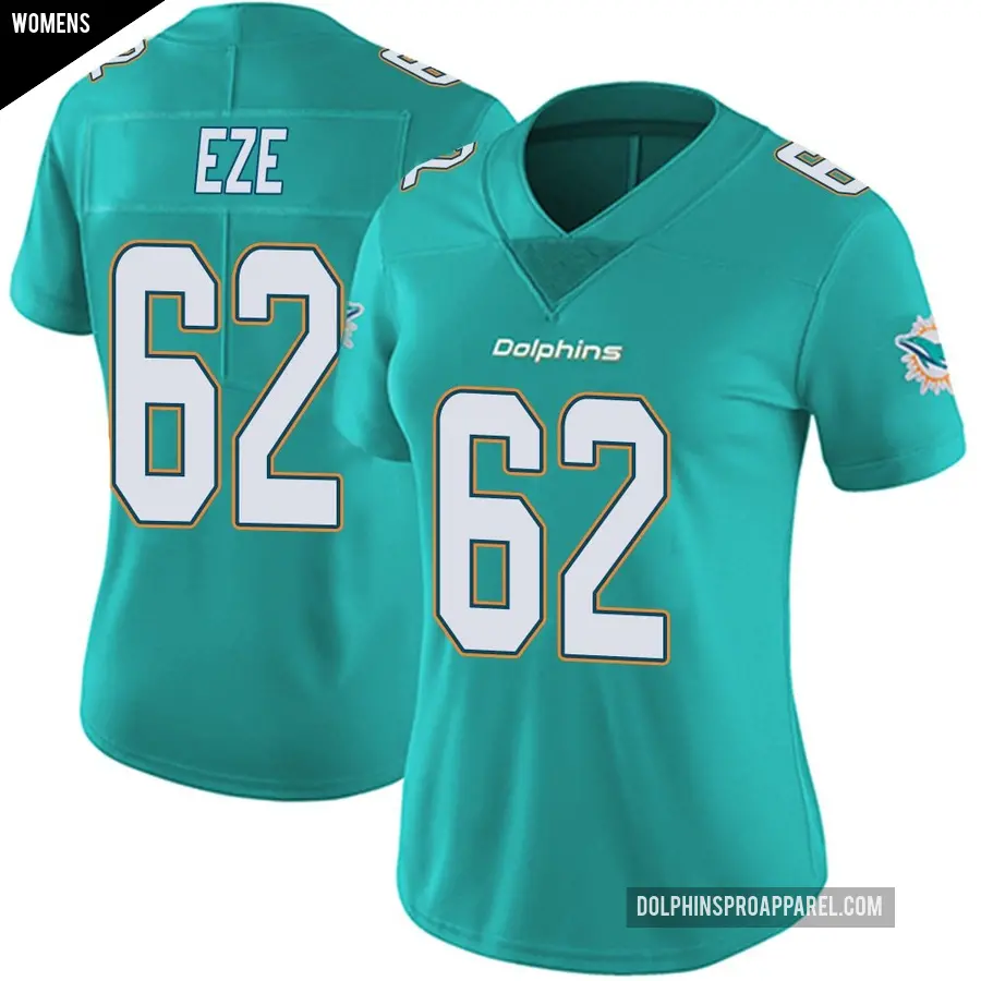 Women's Miami Dolphins ＃62 Obinna Eze Aqua Limited Team Color Vapor Untouchable Jersey