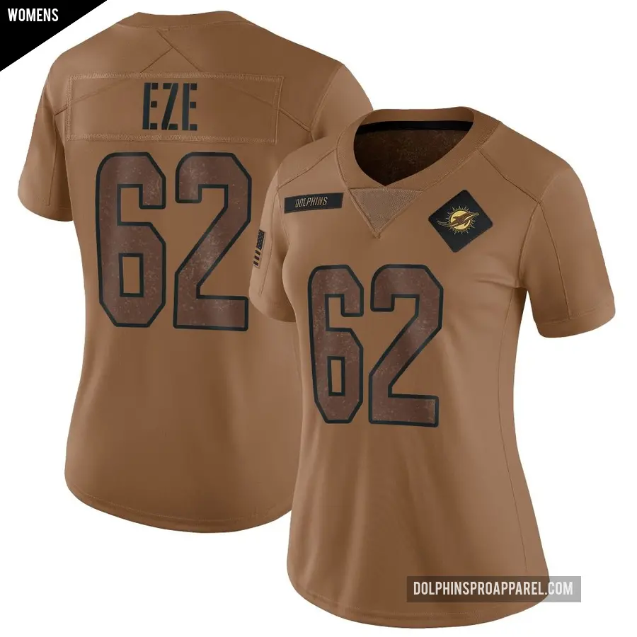 Women's Miami Dolphins ＃62 Obinna Eze Brown Limited 2023 Salute To Service Jersey