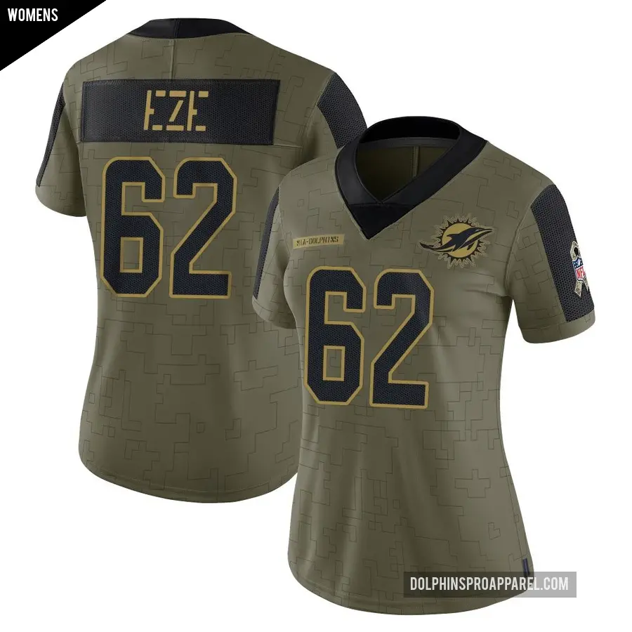 Women's Miami Dolphins ＃62 Obinna Eze Olive Limited 2021 Salute To Service Jersey