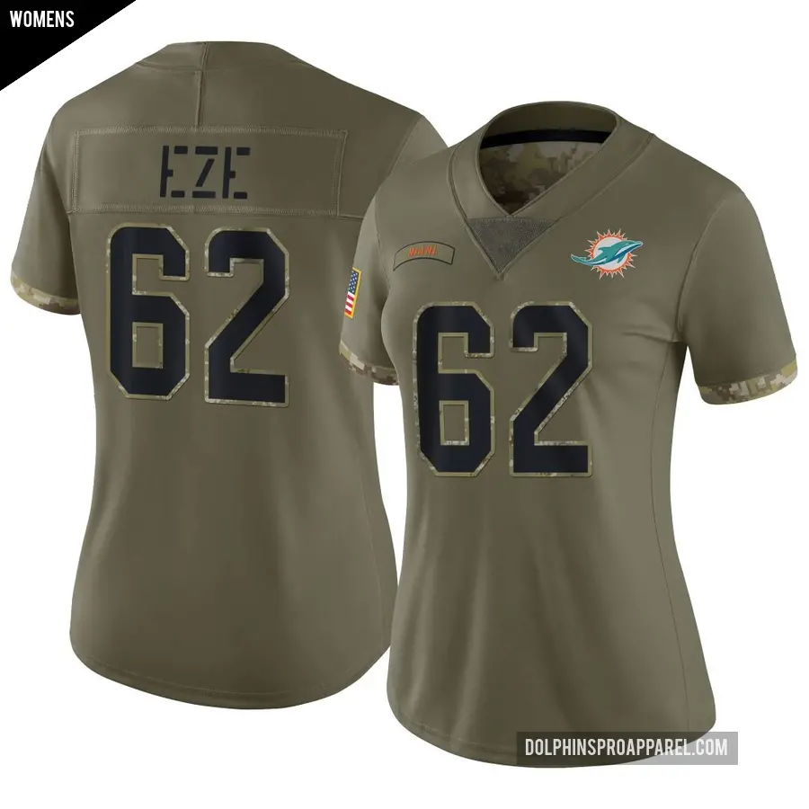 Women's Miami Dolphins ＃62 Obinna Eze Olive Limited 2022 Salute To Service Jersey
