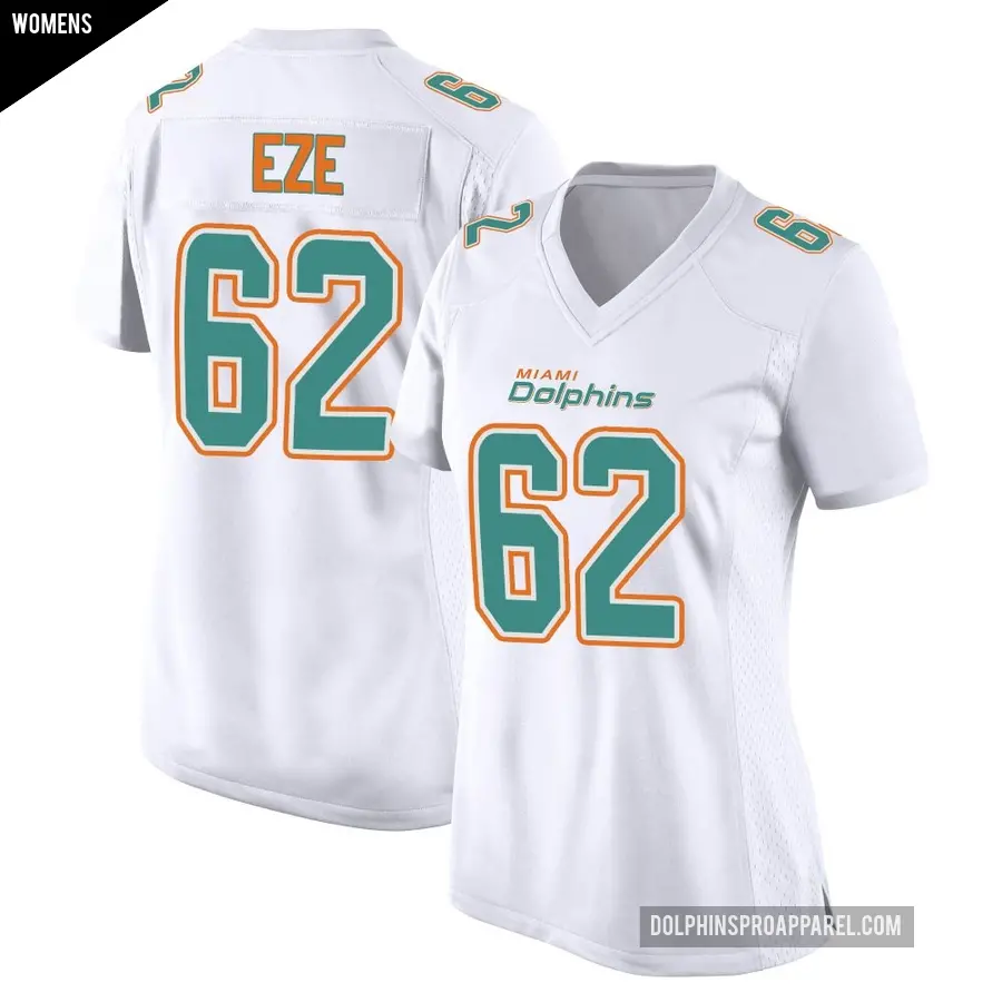Women's Miami Dolphins ＃62 Obinna Eze White Game Fashion Jersey