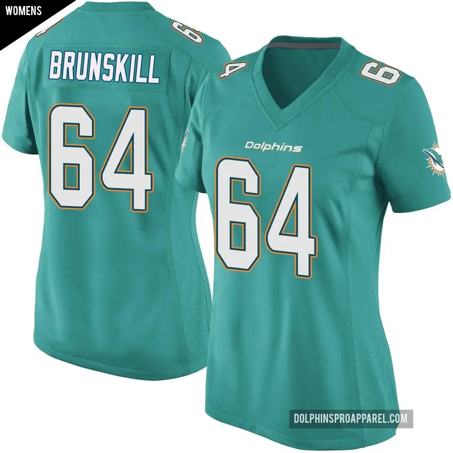 Women's Miami Dolphins ＃64 Daniel Brunskill Aqua Game Team Color Jersey