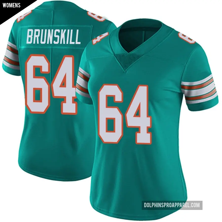 Women's Miami Dolphins ＃64 Daniel Brunskill Aqua Limited Alternate Vapor Untouchable Jersey