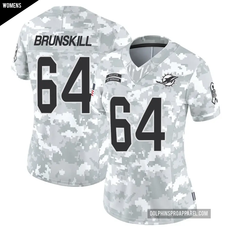 Women's Miami Dolphins ＃64 Daniel Brunskill Arctic Camo Limited 2024 Salute to Service Jersey