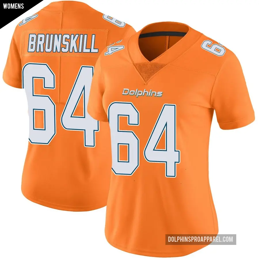 Women's Miami Dolphins ＃64 Daniel Brunskill Orange Limited Color Rush Jersey