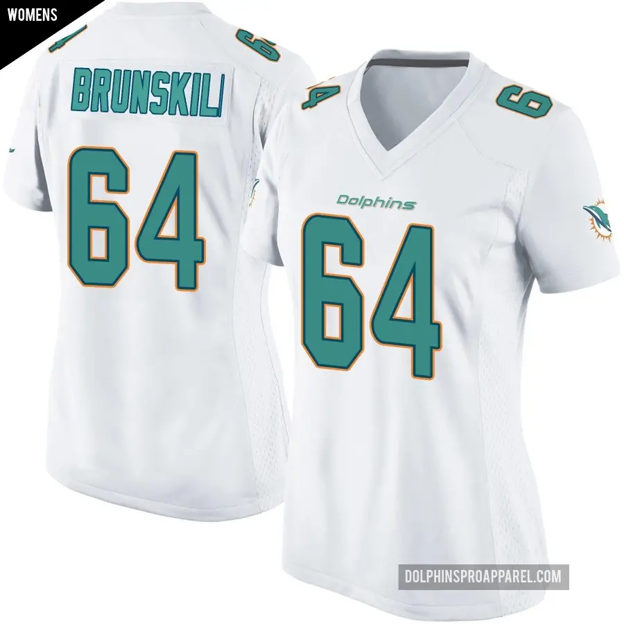 Women's Miami Dolphins ＃64 Daniel Brunskill White Game Jersey