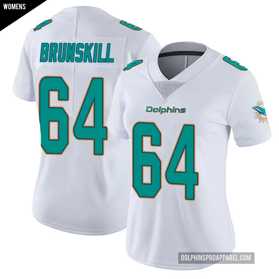Women's Miami Dolphins ＃64 Daniel Brunskill White limited Vapor Untouchable Jersey