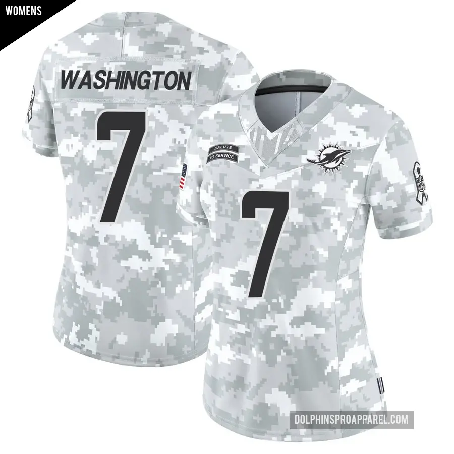 Women's Miami Dolphins ＃7 Tahj Washington Arctic Camo Limited 2024 Salute to Service Jersey