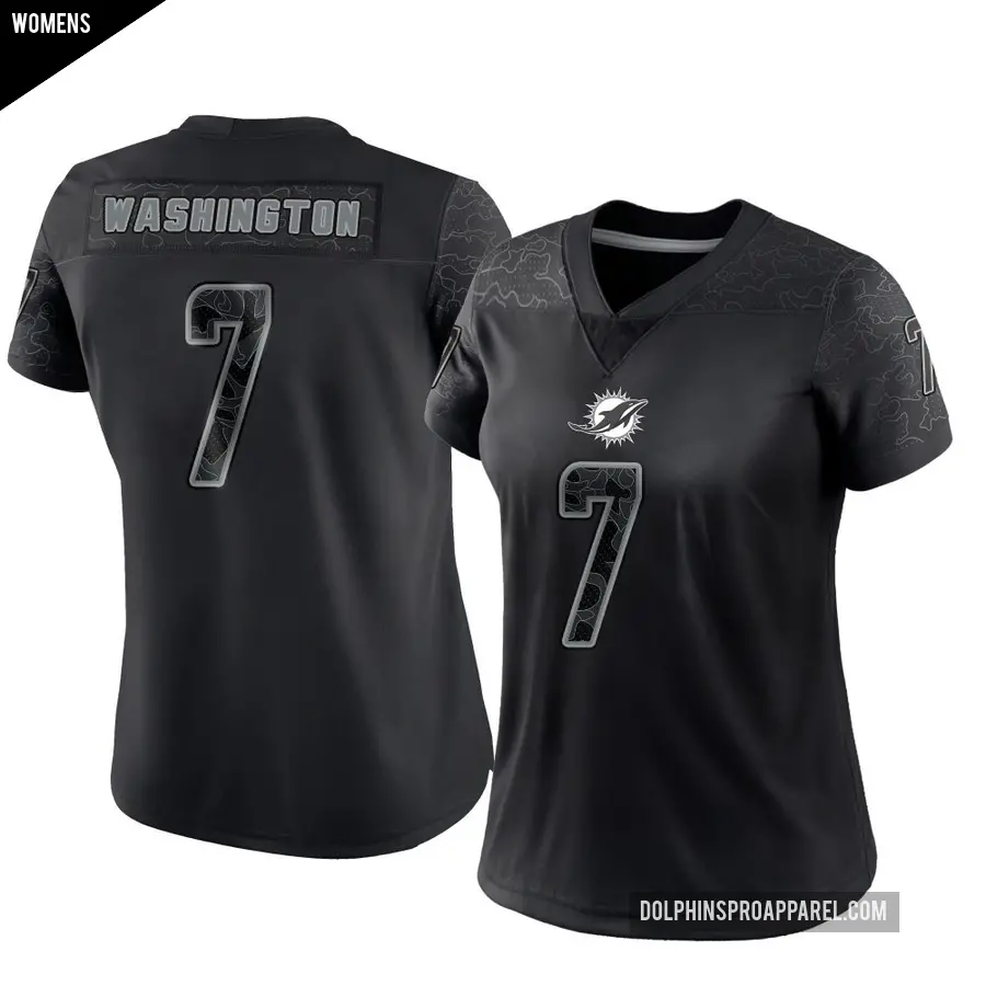 Women's Miami Dolphins ＃7 Tahj Washington Black Limited Reflective Jersey