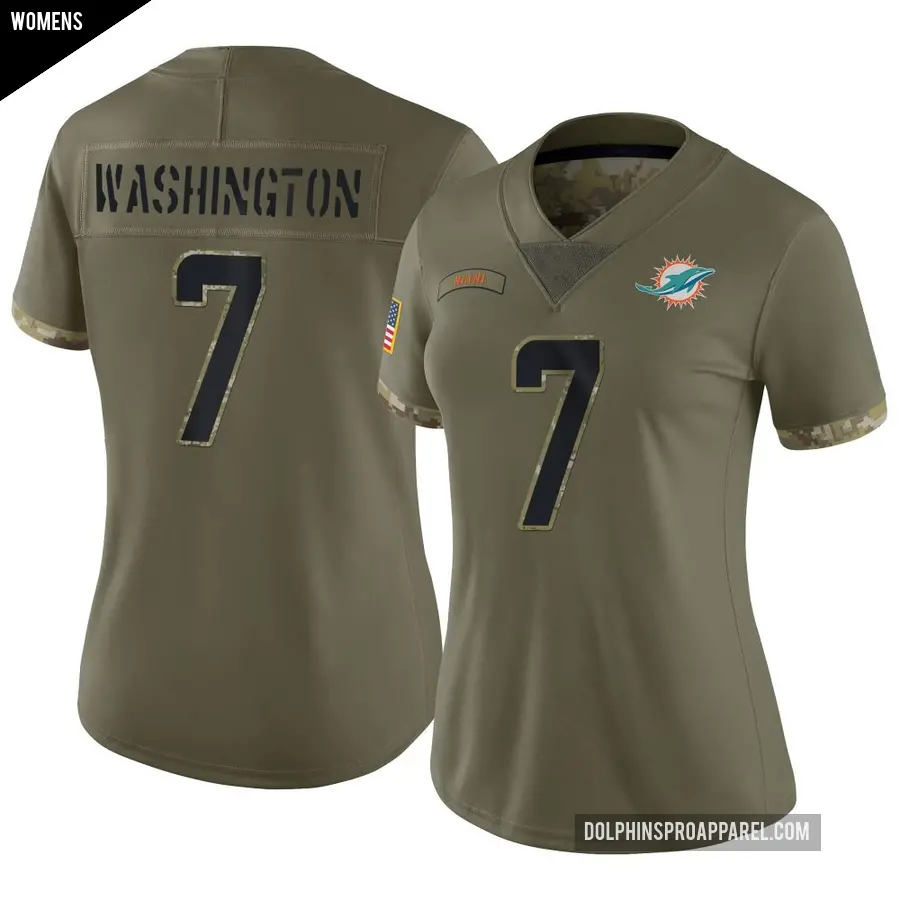 Women's Miami Dolphins ＃7 Tahj Washington Olive Limited 2022 Salute To Service Jersey