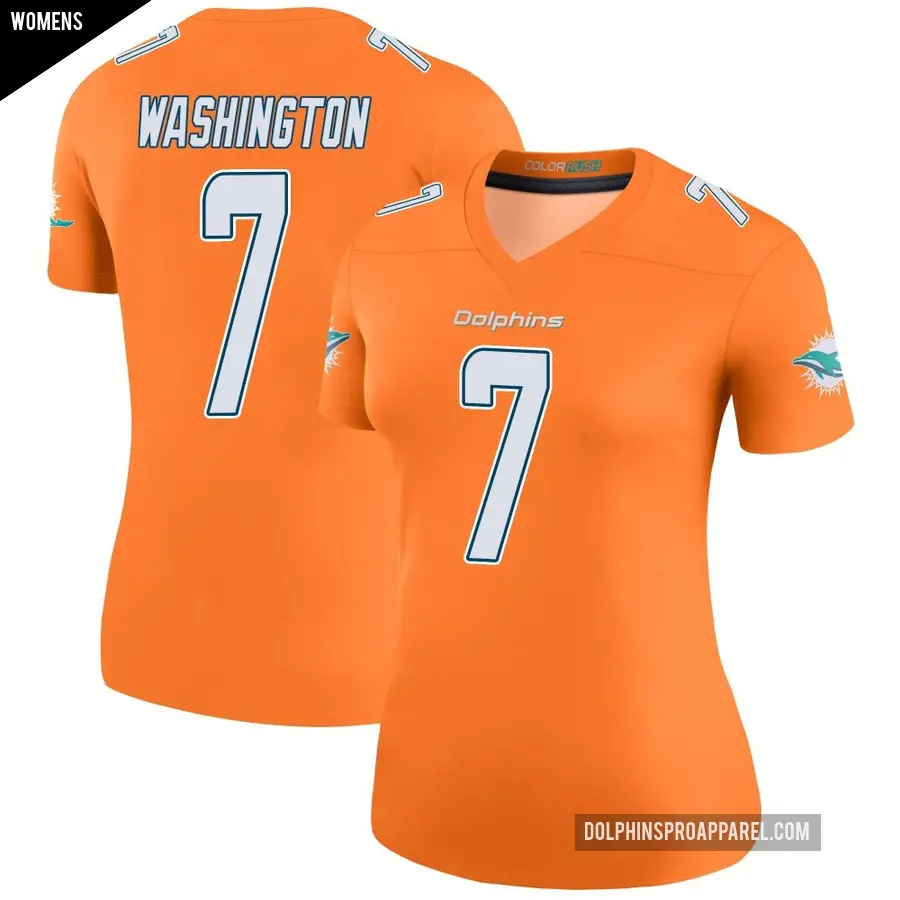 Women's Miami Dolphins ＃7 Tahj Washington Orange Legend Color Rush Jersey