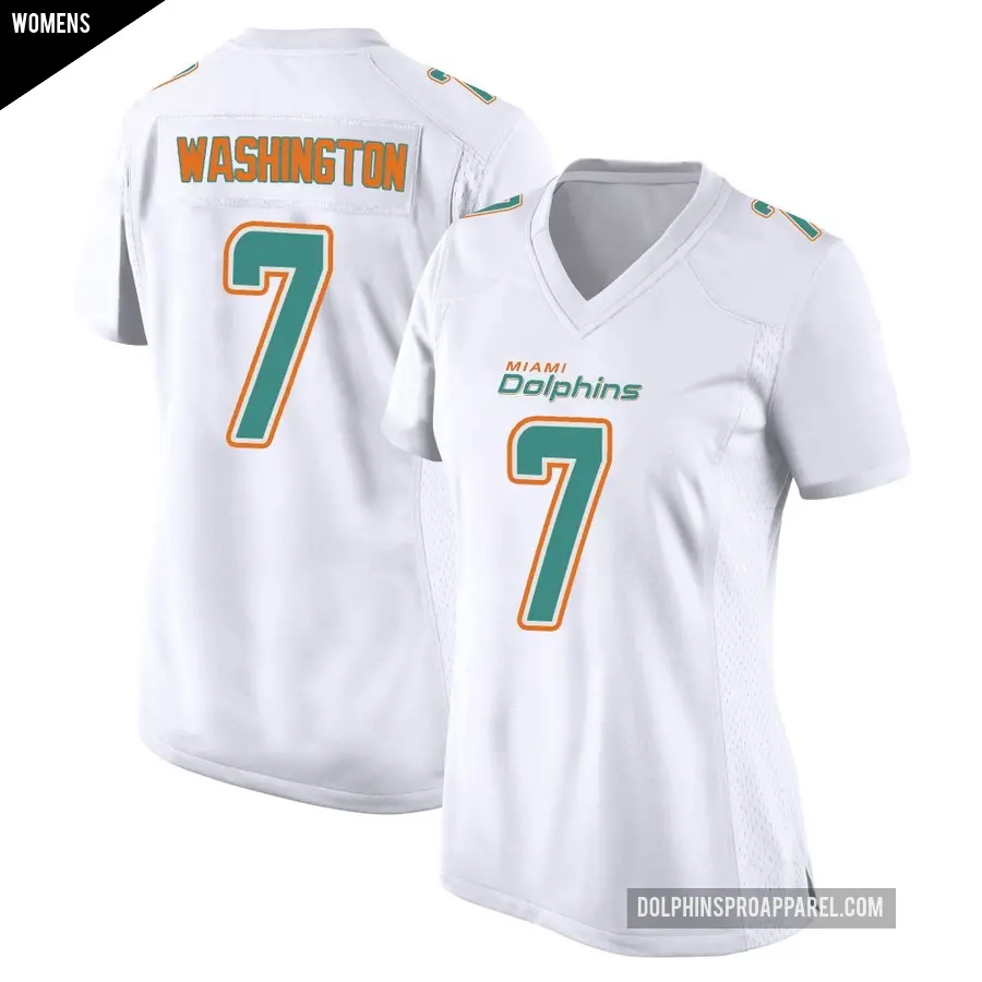 Women's Miami Dolphins ＃7 Tahj Washington White Game Fashion Jersey