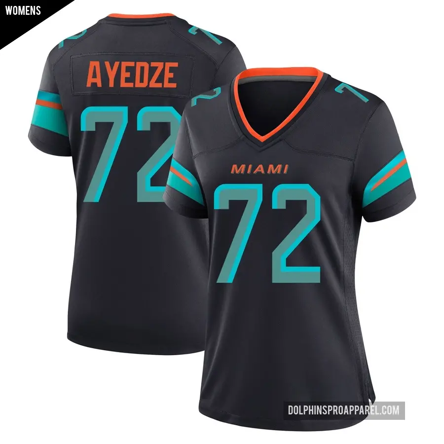 Women's Miami Dolphins ＃72 Gottlieb Ayedze Blue Game Pitch 2025 Rivalries Collection Jersey