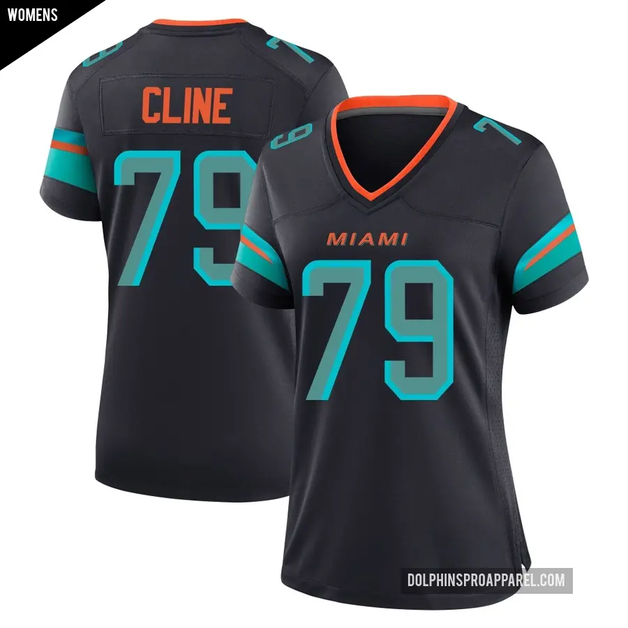 Women's Miami Dolphins ＃79 Kevin Cline Blue Game Pitch 2025 Rivalries Collection Jersey