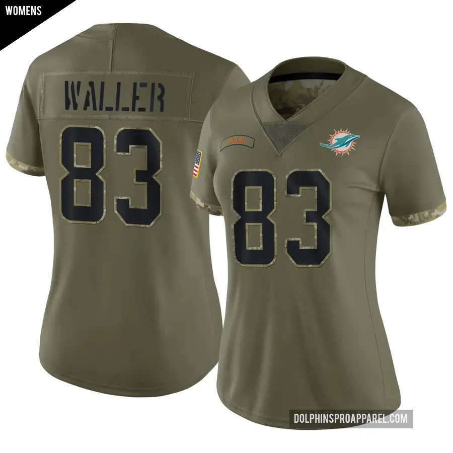 Women's Miami Dolphins ＃83 Darren Waller Olive Limited 2022 Salute To Service Jersey