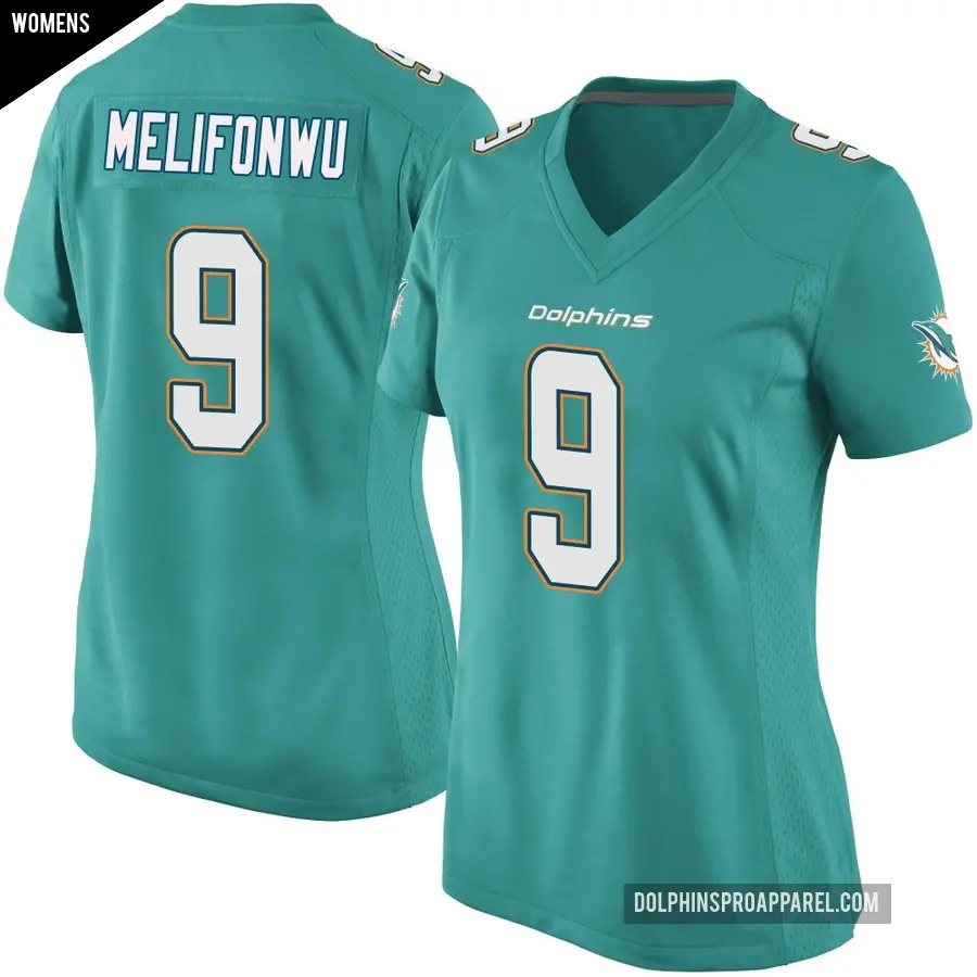 Women's Miami Dolphins ＃9 Ifeatu Melifonwu Aqua Game Team Color Jersey