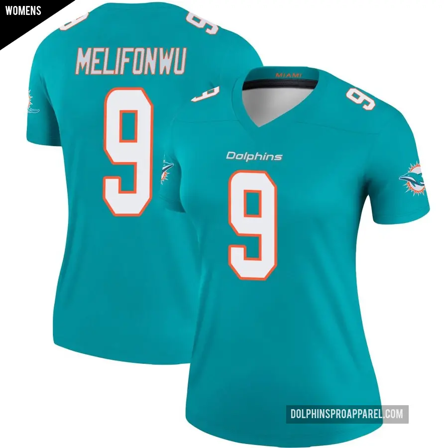 Women's Miami Dolphins ＃9 Ifeatu Melifonwu Aqua Legend Jersey