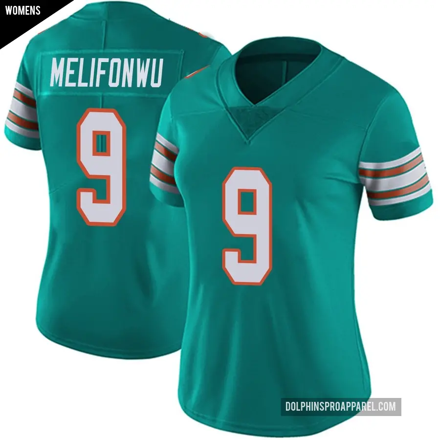 Women's Miami Dolphins ＃9 Ifeatu Melifonwu Aqua Limited Alternate Vapor Untouchable Jersey