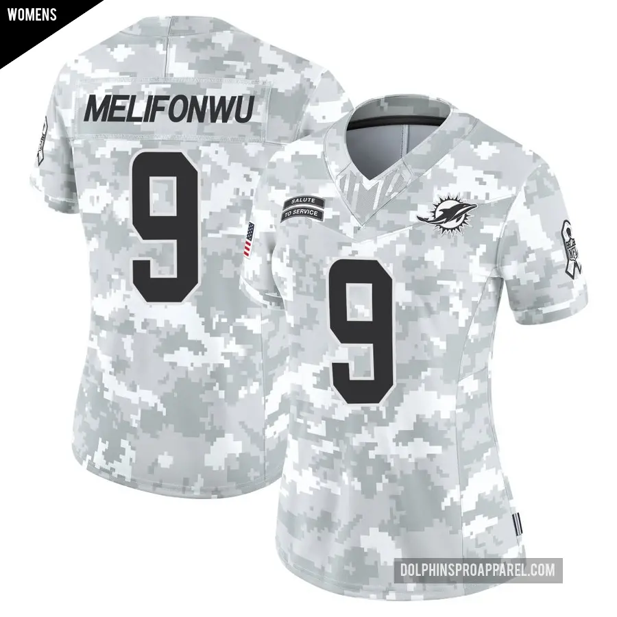 Women's Miami Dolphins ＃9 Ifeatu Melifonwu Arctic Camo Limited 2024 Salute to Service Jersey
