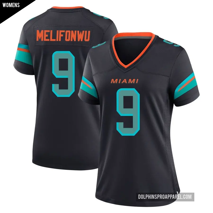 Women's Miami Dolphins ＃9 Ifeatu Melifonwu Blue Game Pitch 2025 Rivalries Collection Jersey