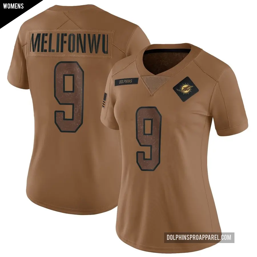 Women's Miami Dolphins ＃9 Ifeatu Melifonwu Brown Limited 2023 Salute To Service Jersey