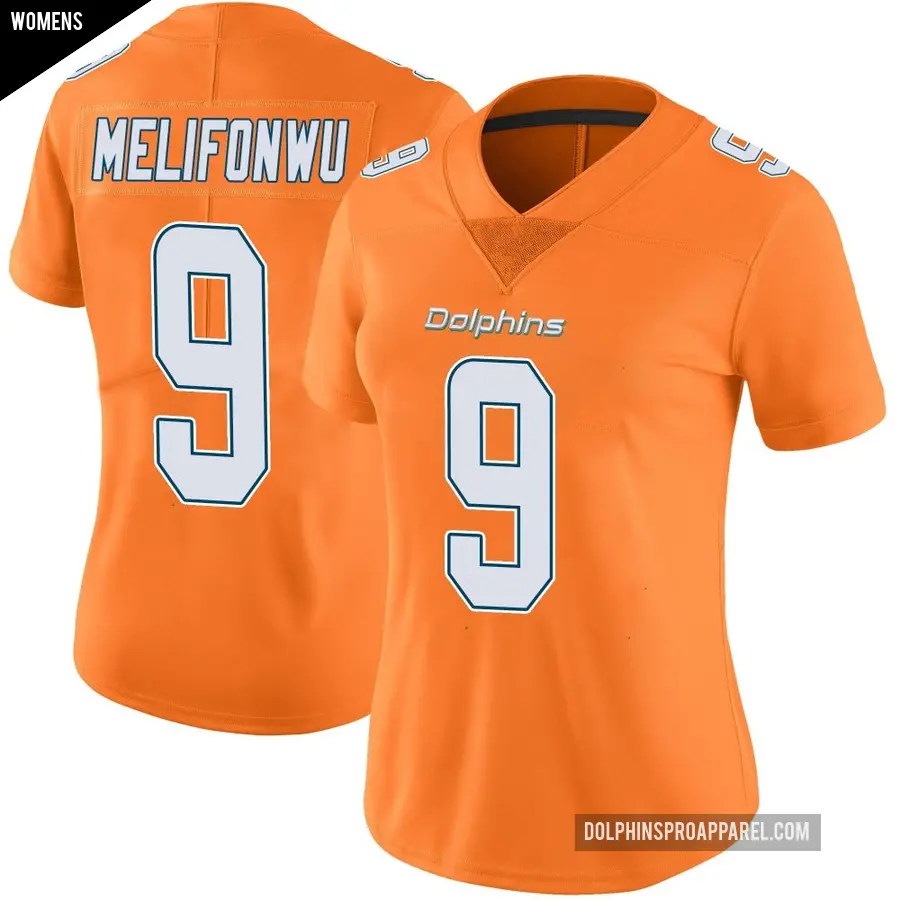 Women's Miami Dolphins ＃9 Ifeatu Melifonwu Orange Limited Color Rush Jersey