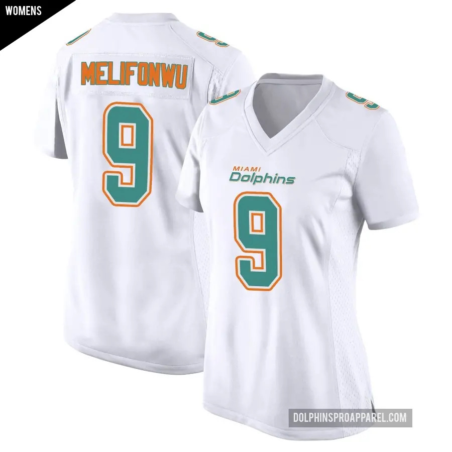 Women's Miami Dolphins ＃9 Ifeatu Melifonwu White Game Fashion Jersey