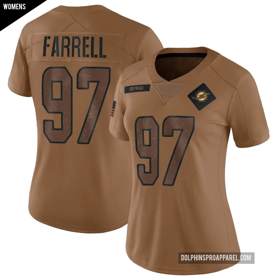 Women's Miami Dolphins ＃97 Neil Farrell Brown Limited 2023 Salute To Service Jersey