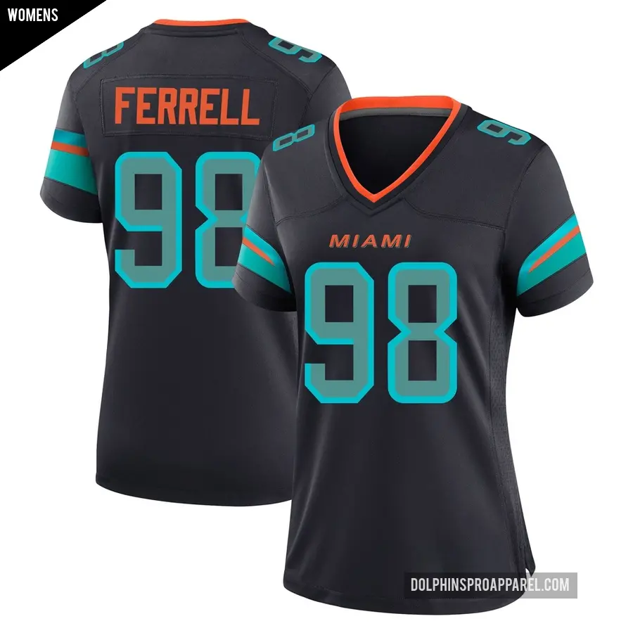 Women's Miami Dolphins ＃98 Clelin Ferrell Blue Game Pitch 2025 Rivalries Collection Jersey