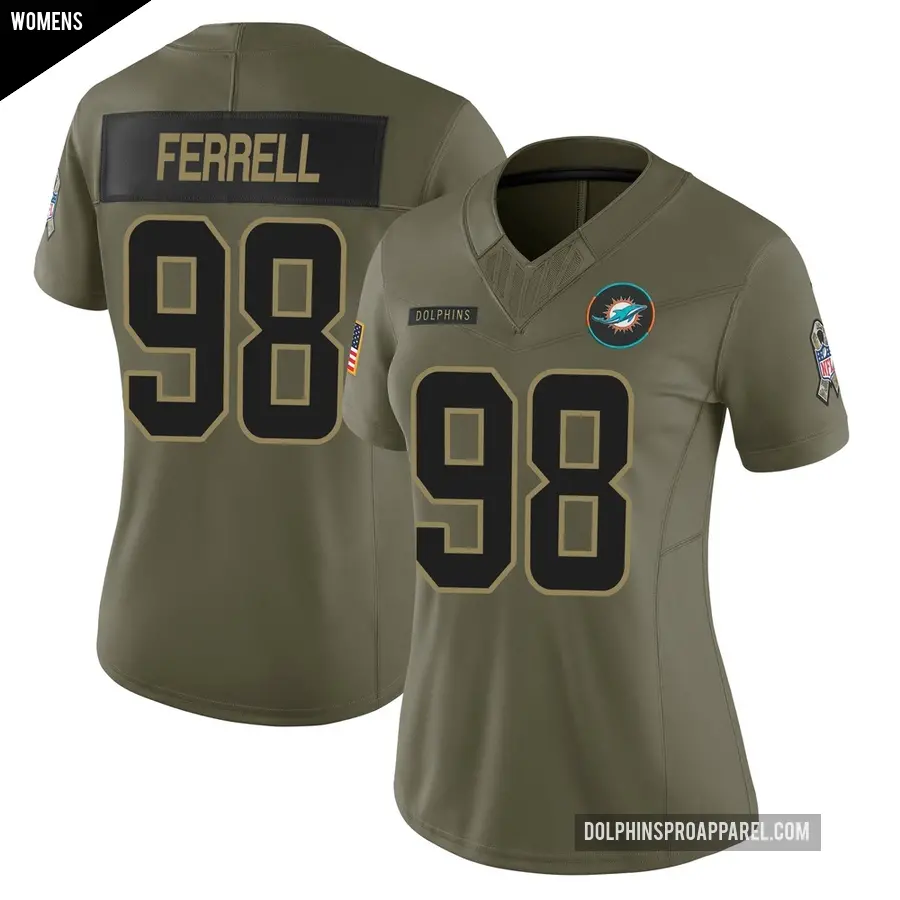 Women's Miami Dolphins ＃98 Clelin Ferrell Olive Limited 2025 Salute to Service Jersey