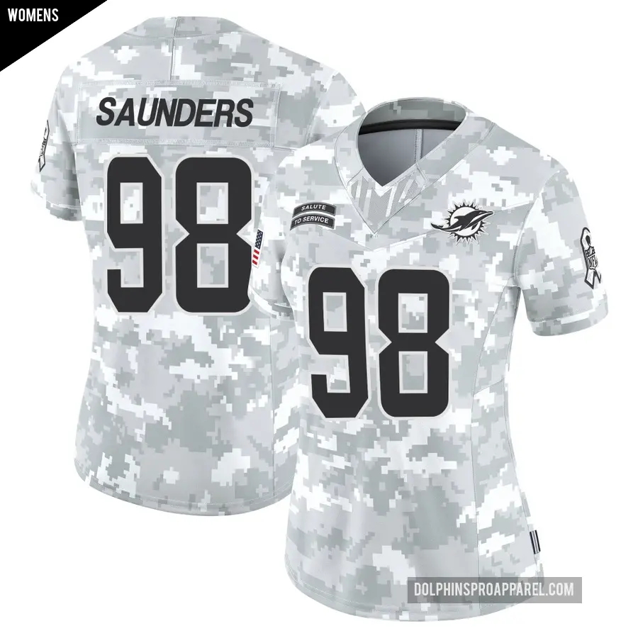 Women's Miami Dolphins ＃98 Kahlil Saunders Arctic Camo Limited 2024 Salute to Service Jersey