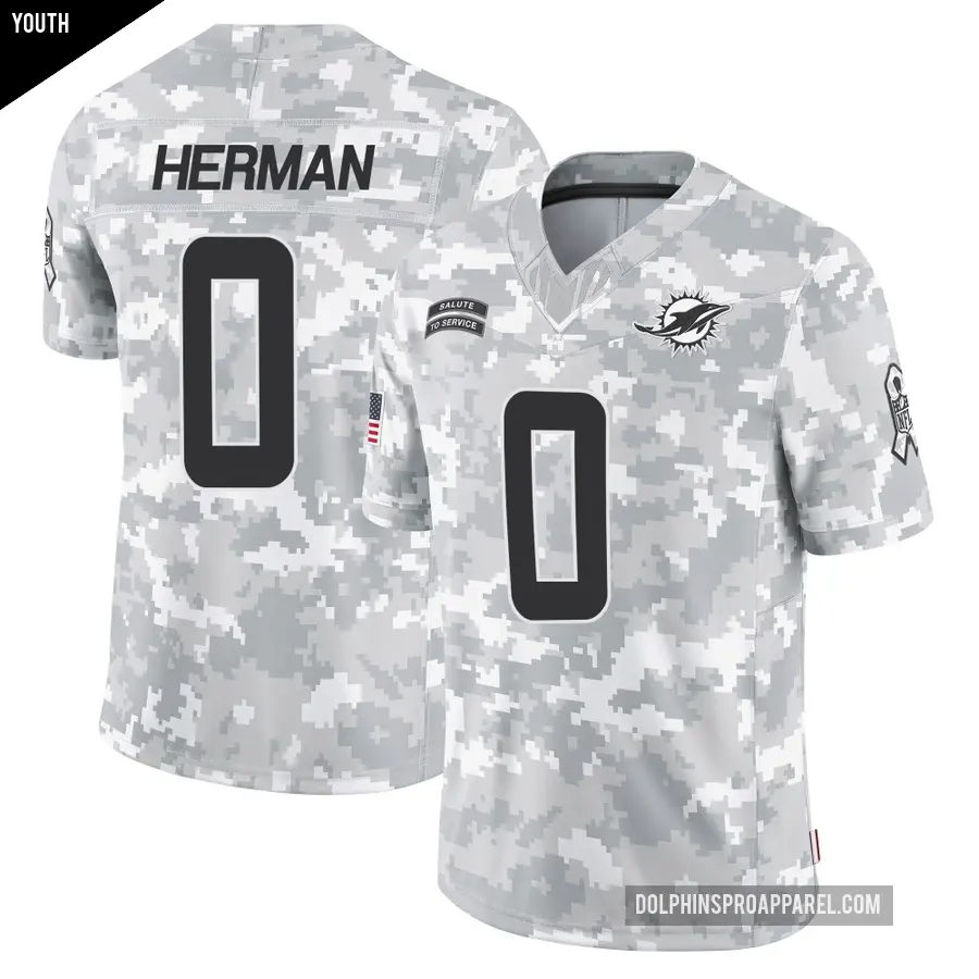 Youth Miami Dolphins ＃0 DJ Herman Arctic Camo Limited 2024 Salute to Service Jersey