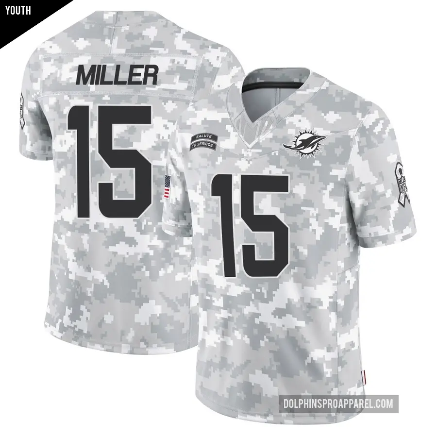 Youth Miami Dolphins ＃15 Cam Miller Arctic Camo Limited 2024 Salute to Service Jersey