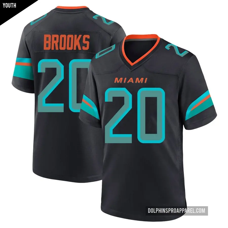 Youth Miami Dolphins ＃20 Jordyn Brooks Blue Game Pitch 2025 Rivalries Collection Jersey