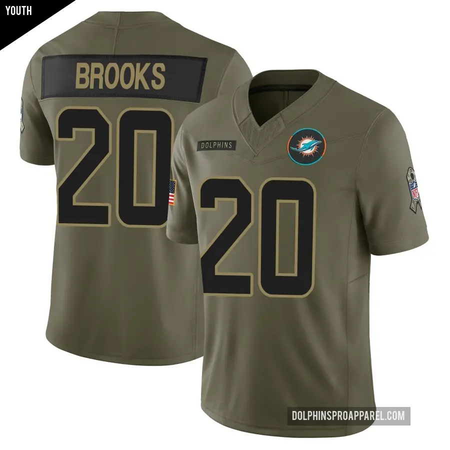Youth Miami Dolphins ＃20 Jordyn Brooks Olive Limited 2025 Salute to Service Jersey