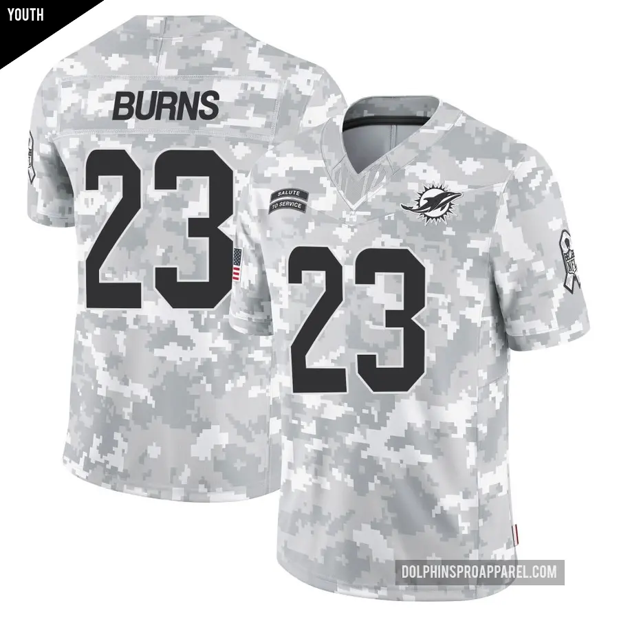 Youth Miami Dolphins ＃23 Artie Burns Arctic Camo Limited 2024 Salute to Service Jersey